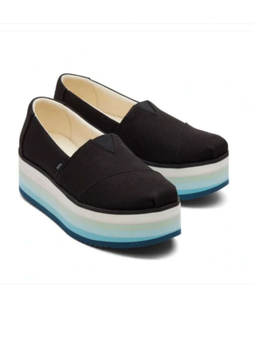 NWT TOMS Womens Platform Espadrille Alpargata Black Canvas Size 6W